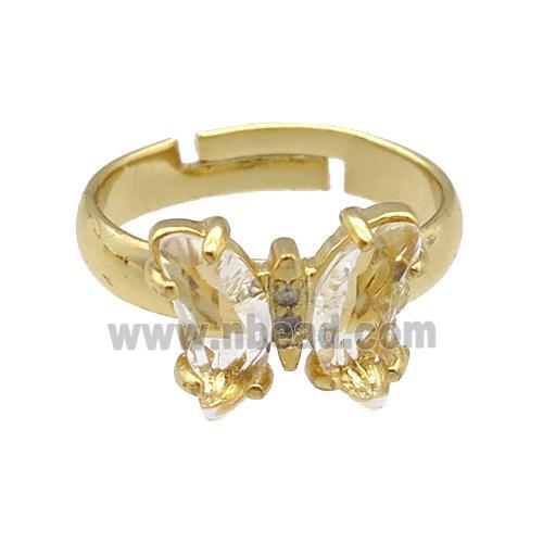 clear Crystal Glass Butterfly Rings, gold plated
