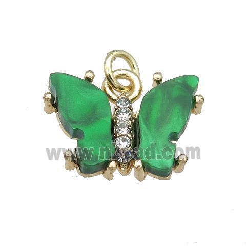 green Resin Butterfly Pendant, gold plated