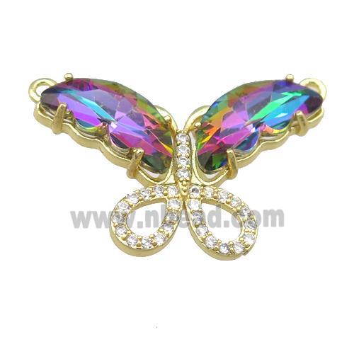 rainbow Crystal Glass Butterfly Pendant with 2loops, gold plated