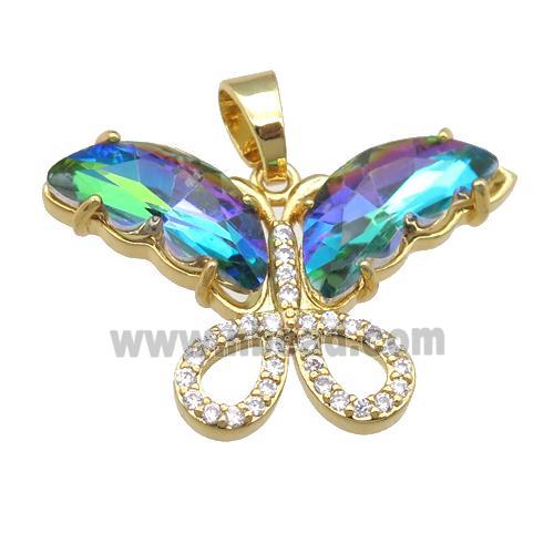 multicolor Crystal Glass Butterfly Pendant, gold plated