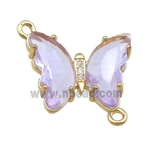 lavender Crystal Glass Butterfly Connector, gold plated