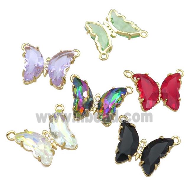 mixed Crystal Glass Butterfly Pendant pave zircon with 2loops, gold plated