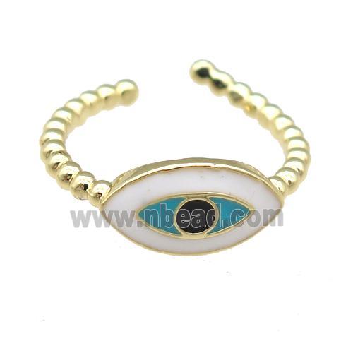 copper Rings with enamel eye, gold plated, adjustable
