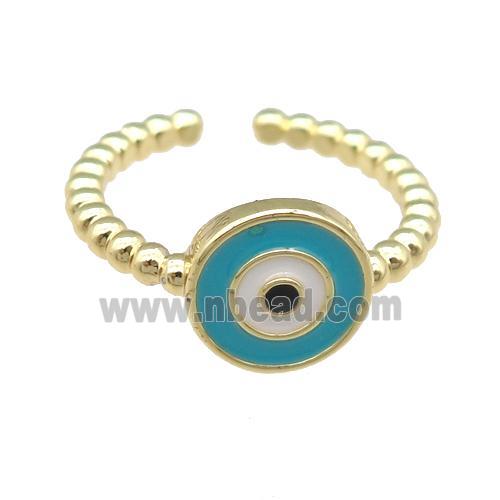 copper Rings with enamel eye, gold plated, adjustable