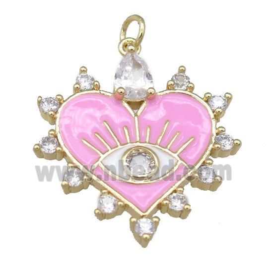 copper heart pendant with pink enamel, gold plated