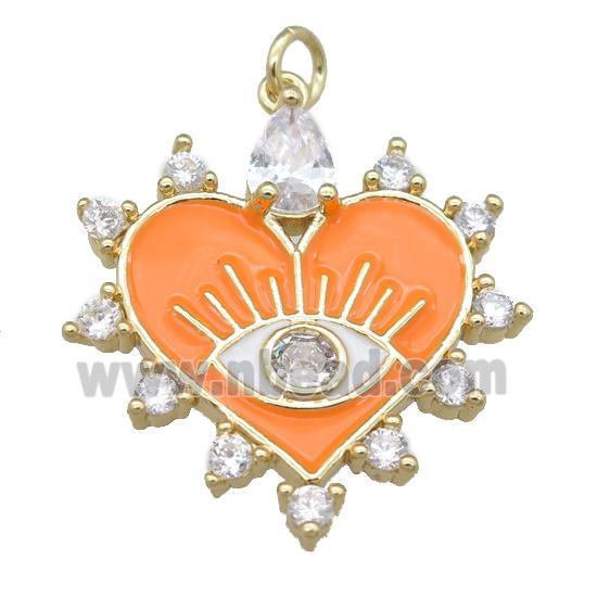 copper heart pendant with orange enamel, gold plated