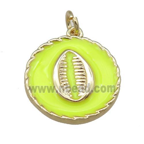 copper circle pendant with yellow enamel, mouth, gold plated