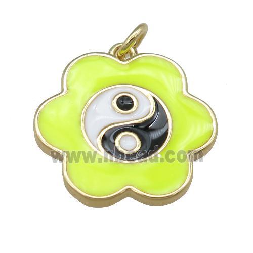 copper yellow Enamel Taichi pendant, flower, gold plated