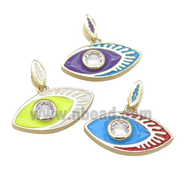 copper eye pendant with enamel, gold plated, mixed
