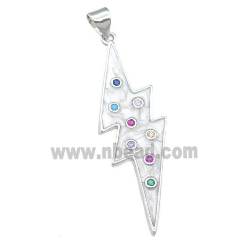 copper lightning pendant with enamel pearlized resin, platinum plated