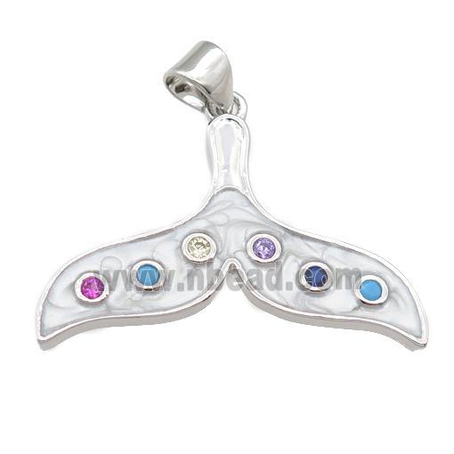 copper sharktail pendant with enamel pearlized resin, platinum plated