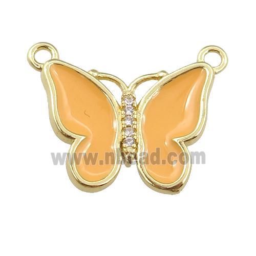 copper butterfly pendant with peach enamel, gold plated