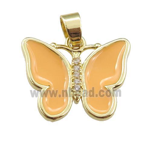 copper butterfly pendant with peach enamel, gold plated
