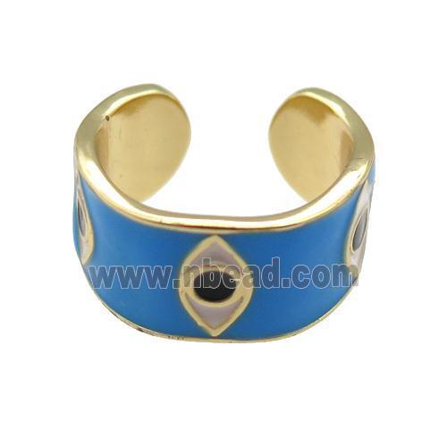 copper Ring with blue enamel, evil eye, gold plated