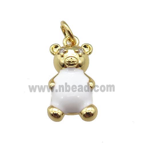 copper Bear pendant with white enamel, gold plated