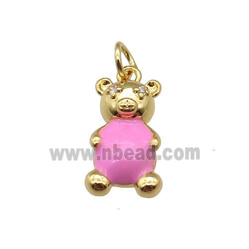copper Bear pendant with pink enamel, gold plated