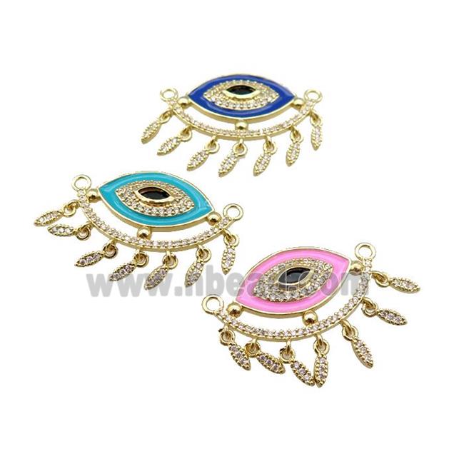 copper Evil Eye pendant paved zircon with enamel, gold plated, mixed