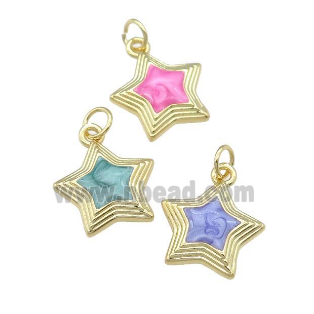 copper Star pendant with enamel, gold plated, mixed