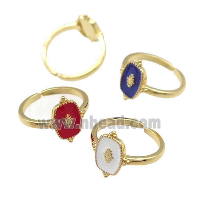 copper Ring with enamel, gold plated, mixed