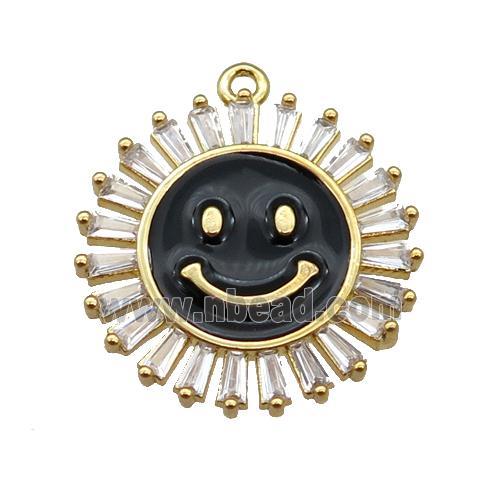 copper Emoji pendant paved zircon with black enamel, gold plated