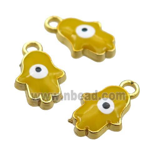 copper Hamsahand pendant with yellow enamel, evil eye, gold plated
