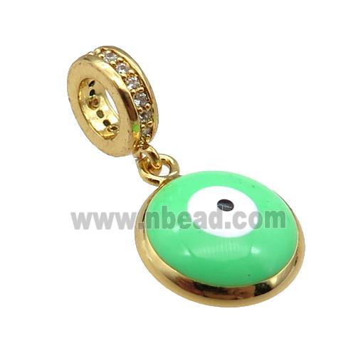 copper Evil Eye pendant with green enamel, gold plated