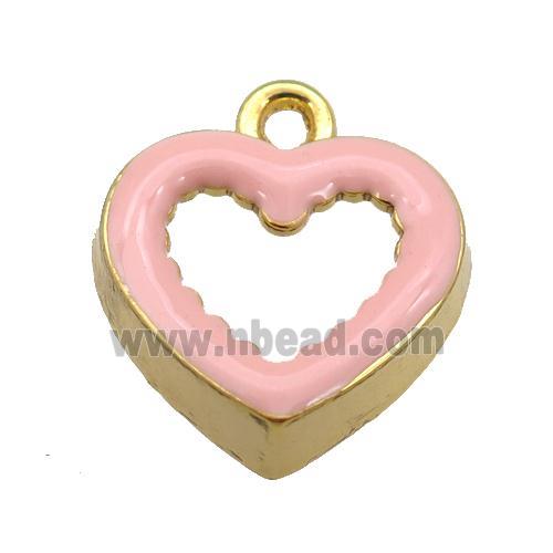copper Heart pendant with pink enamel, gold plated