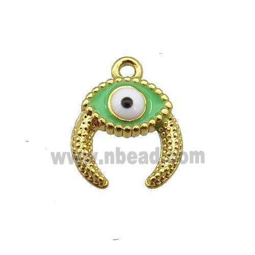 copper Evil eye pendant with green enamel, gold plated