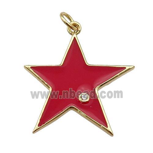 copper Star pendant with red enamel, gold plated
