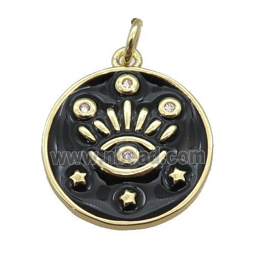 copper Circle pendant with black enamel, eye, gold plated