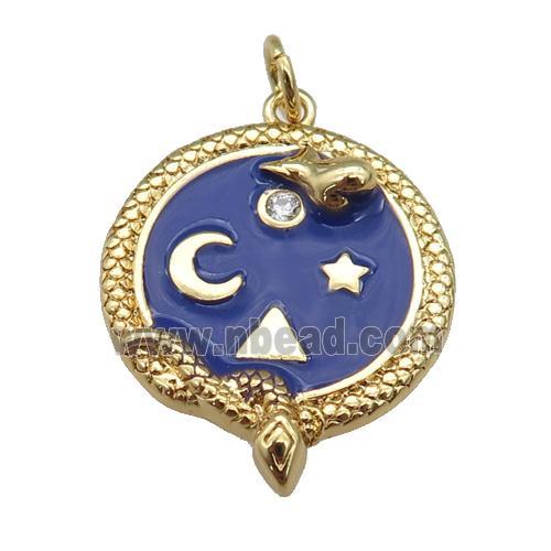Copper Snake Penant Blue Enamel Moon Star Gold Plated