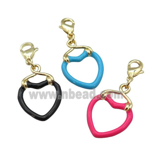 copper Lobster Clasp with enamel heart, gold plated, mixed