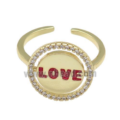 copper Ring paved zircon, LOVE, gold plated