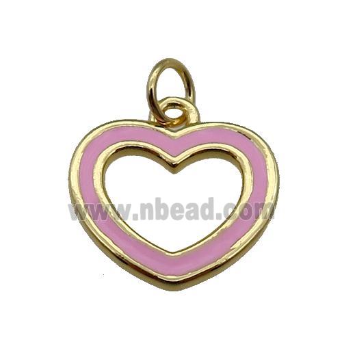 copper Heart pendant with pink enamel, gold plated