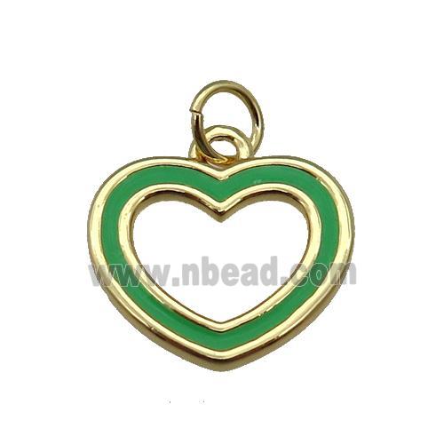 copper Heart pendant with green enamel, gold plated