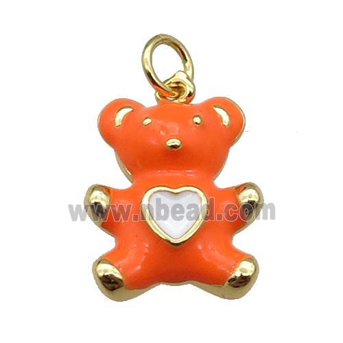 copper Bear pendant with orange enamel, gold plated