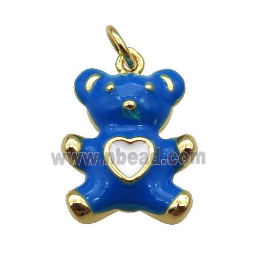 copper Bear pendant with royalblue enamel, gold plated