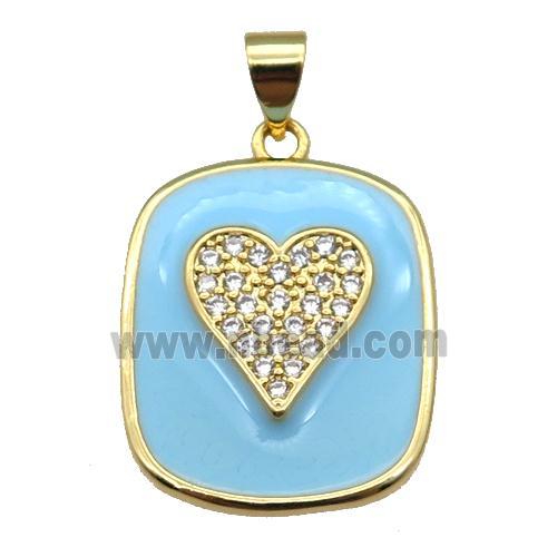 copper Rectangle paved zircon with lt.blue enamel, heart, gold plated