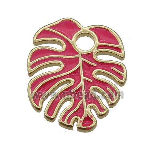 copper Leaf pendant with red enamel, gold plated