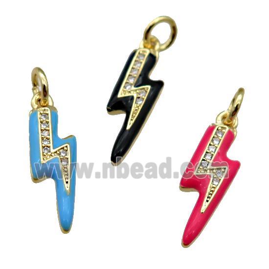 copper Lightning pendant paved zircon with enamel, gold plated, mixed