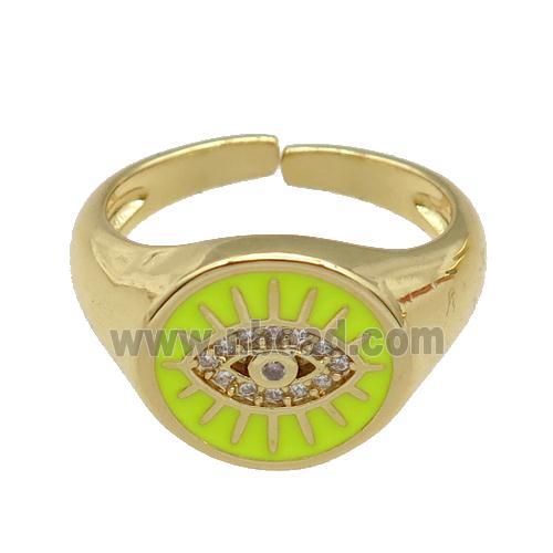 copper Rings with yellow enamel Evil Eye, gold plated
