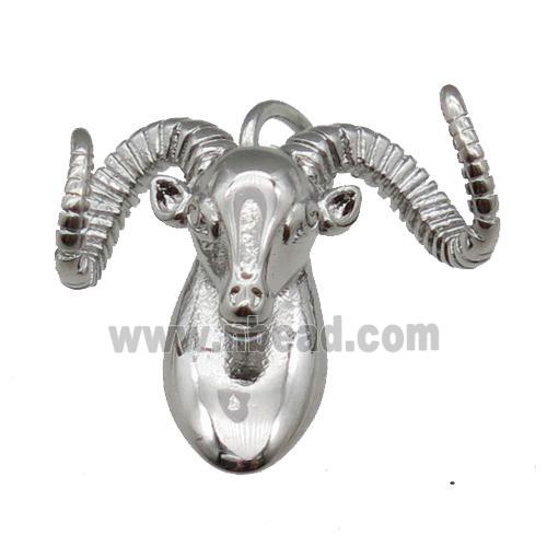 copper RamHead pendant, sheep, platinum plated