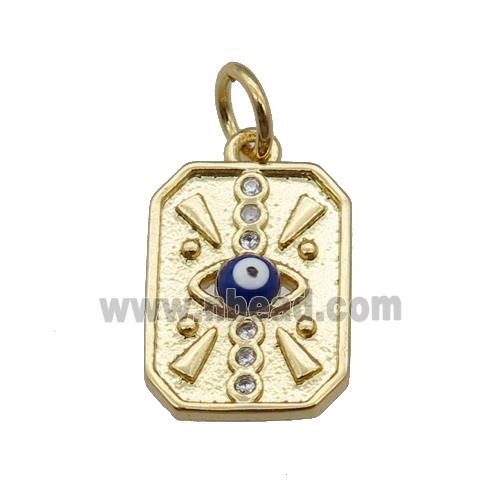copper Rectangle pendant with royalblue enamel Evil Eye, gold plated