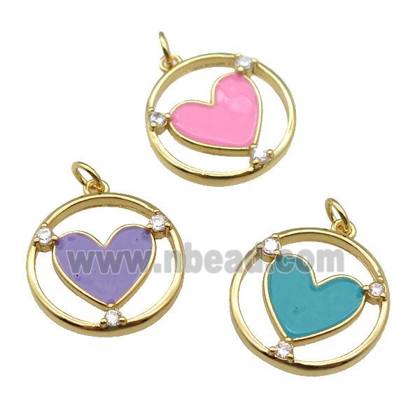 copper Heart pendant with enamel, gold plated, mixed