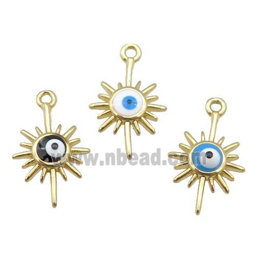 copper Evil Eye pendant with enamel, gold plated, mixed