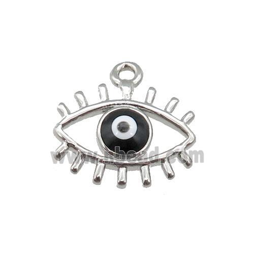 copper Evil Eye pendant with black enamel, platinum plated