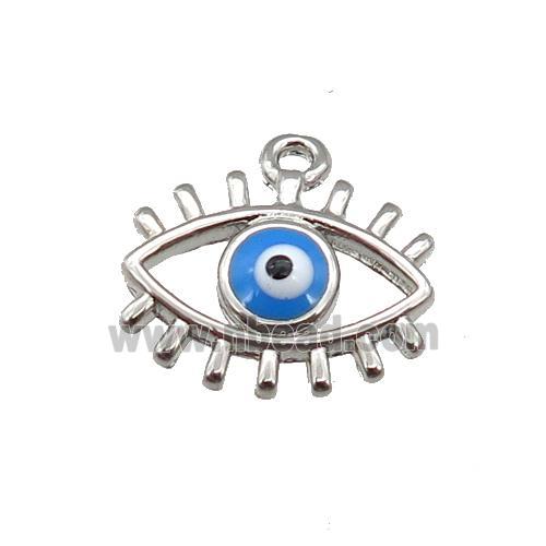 copper Evil Eye pendant with blue enamel, platinum plated