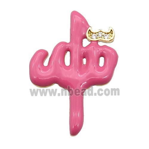 copper Charm pendant with pink enamel, gold plated