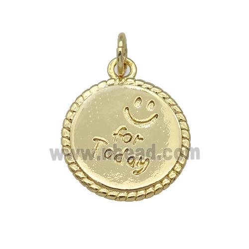 copper circle pendant, emoji for today, gold plated