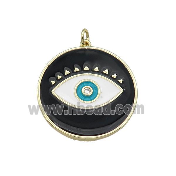 copper coin Eye pendant with black enamel, gold plated